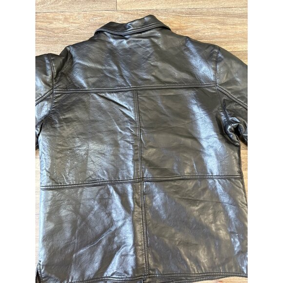 V MADE IN ITALY MENS FAUX LEATHER JACKET XL BLACK BUTTONS FRONT & IN POCKETS - Picture 9 of 12